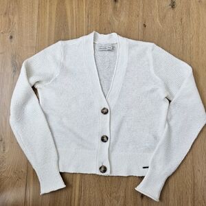 Abercrombie Cropped Cardigan Sweater V-neck Ivory M Cotton Blend
